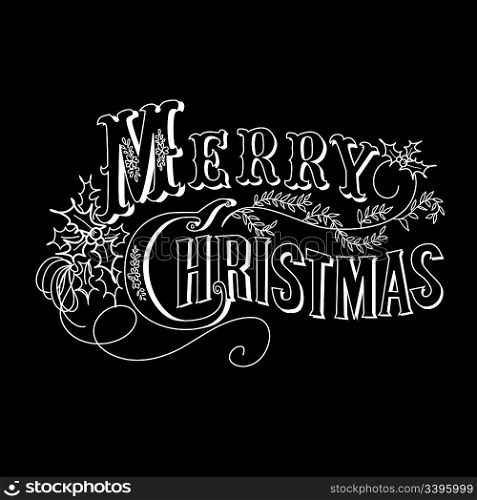 Black and White Christmas Card. Merry Christmas lettering