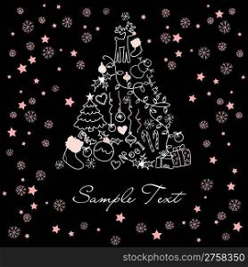 Black and White Christmas Eve illustration.