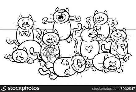 Black and White Coloring Book Cartoon Illustration of Funny Cats or Kittens Animal Characters
