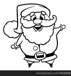 Black and white coloring page outline of a Santa Claus. Christmas character line art