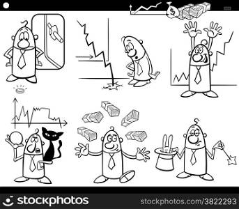 Black and White Concept Cartoon Illustration Set of Business Concepts and Metaphors