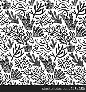 Black and White Coral Vector Seamless Pattern. Awesome for classic product design, fabric, backgrounds, invitations, packaging design projects. Surface pattern design.