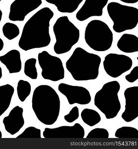 Black and White Cow pattern background, animal skin print, vector seamless design. Farm animal fur pattern with black spots background, modern decoration. Black and White Cow pattern background animal skin