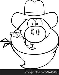 Black And White Cowboy Pig Head Cartoon Character