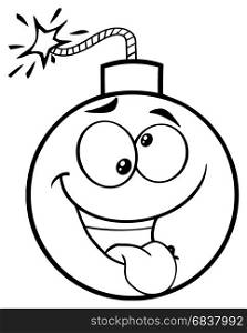 Black And White Crazy Bomb Face Cartoon Mascot Character With Expressions. Illustration Isolated On White Background