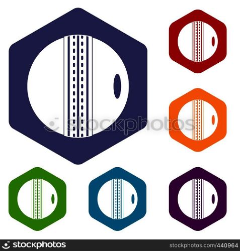 Black and white cricket ball icons set hexagon isolated vector illustration. Black and white cricket ball icons set hexagon