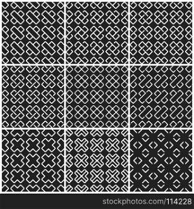 Black and white cross seamless pattern, abstract background set. Vector illustration.. Black and white cross seamless background