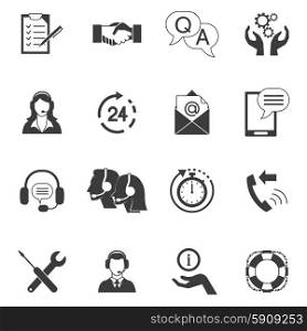 Black And White Customer Support Icon Set. Flat style black and white icons set collection of fast support service and remote technical assistance isolated vector illustration