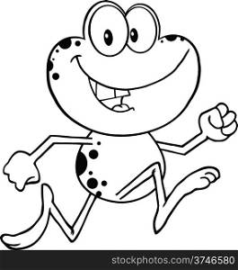 Black And White Cute Frog Cartoon Character Running