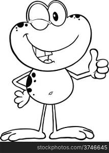 Black And White Cute Frog Cartoon Character Winking And Holding A Thumb Up