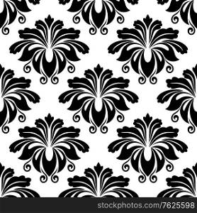 Black and white dainty floral seamless pattern background for wallpaper or fabric design in square format. Damask style bold floral seamless pattern