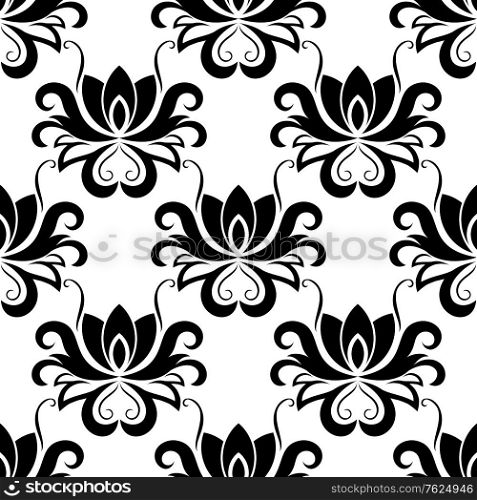 Black and white dainty floral seamless pattern with decorative bold flowers