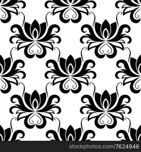 Black and white dainty floral seamless pattern with decorative bold flowers