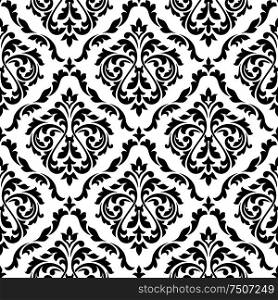 Black and white damask floral seamless pattern with elegant flower buds. For wallpaper and background design. Damask black and white floral seamless pattern