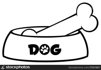 Black And White Dog Bowl With Bone Drawing Simple Design