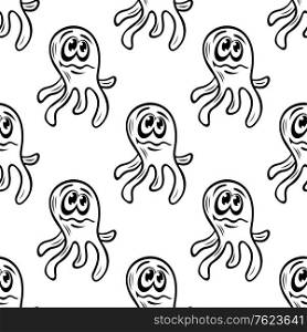 Black and white doodle sketch vector cartoon monster seamless pattern with repeat motifs in square format suitable for wallpaper, fabric and tiles with a nautical theme