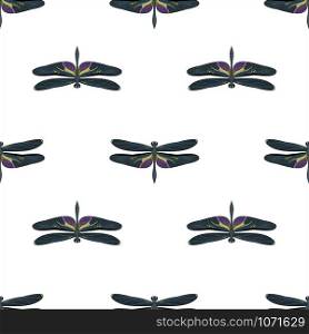 Black and white dragonfly seamless pattern isolated on white background. Monochrome illustration. Design element for textile, fabrics, wallpaper, scrapbooking or etc. Vector illustration.. Black and white dragonfly seamless vector pattern isolated on white background.