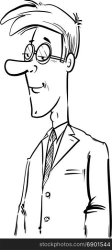 Black and White Drawing Illustration of Young Businessman Character Caricature