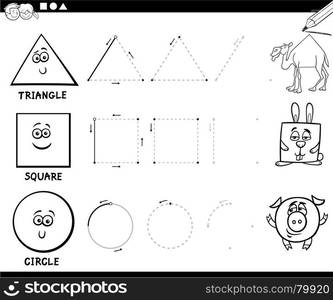 Black and White Educational Cartoon Illustration of Hexagon Basic Geometric Shape for Children Coloring Page