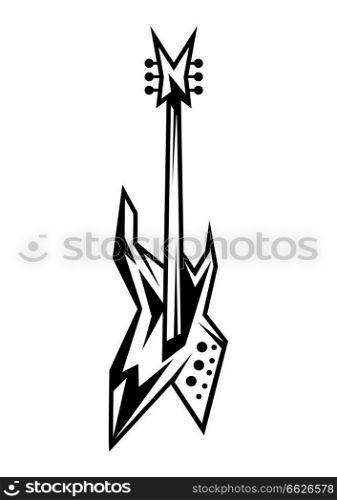 Black and white electric guitar. Rock and roll or heavy metal musical instrument.. Black and white electric guitar.