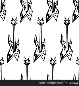 Black and white electric guitars seamless pattern. Rock and roll or heavy metal background.. Black and white electric guitars seamless pattern.
