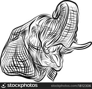 Black and white elephant head hand drawn sketch vector illustration