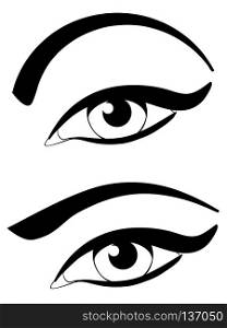 Black and white eye with eyebrows in modern shapes.
