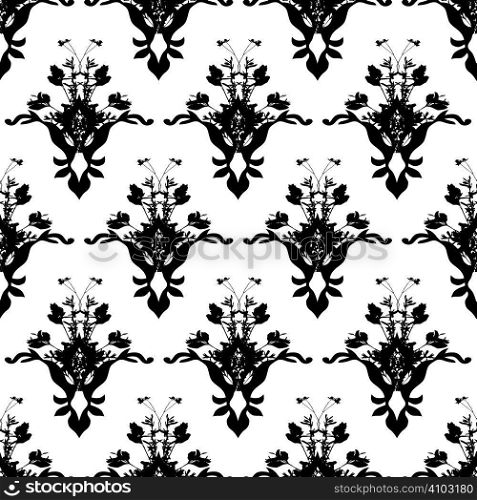 Black and white floral background wallpaper with repeat design
