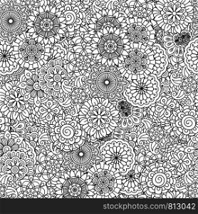 Black and white floral decorative pattern. Vector illustration. Black and white floral decorative pattern