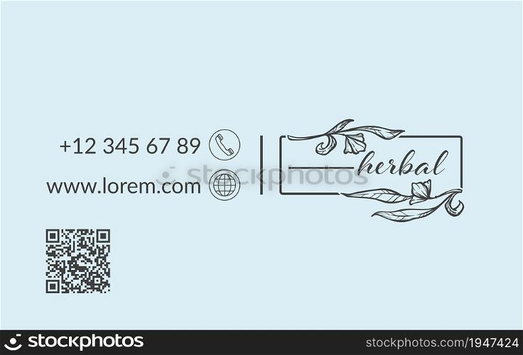 Black and white floral design of business card. Postcard with phone number, site and qr code for quick access. Personal information or advertisement. Monochrome sketch outline, vector in flat style. Floral black and white design business card vector