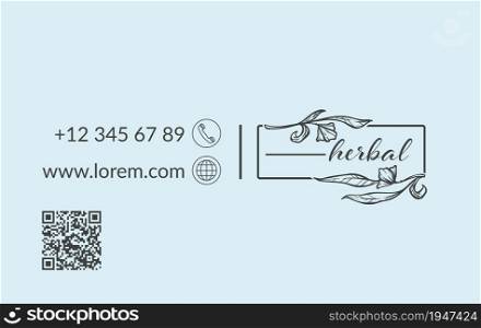 Black and white floral design of business card. Postcard with phone number, site and qr code for quick access. Personal information or advertisement. Monochrome sketch outline, vector in flat style. Floral black and white design business card vector