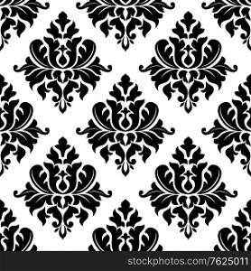 Black and white floral seamless pattern with arabesque elements in damask style for wallpaper, tiles and fabric design in square format
