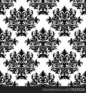 Black and white floral seamless pattern with bold abstract arabesque elements in damask style for wallpaper, tiles and fabric design