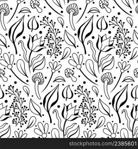 Black and White Floral Vector Seamless Pattern