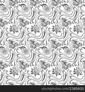 Black and White Floral Vector Seamless Pattern. Awesome for classic product design, fabric, backgrounds, invitations, packaging design projects. Surface pattern design.