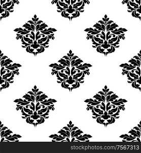 Black and white foliate motif in a seamless pattern suitable for damask style arabesque wallpaper or fabric design