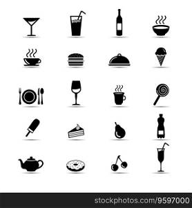 Black and white food icons vector image