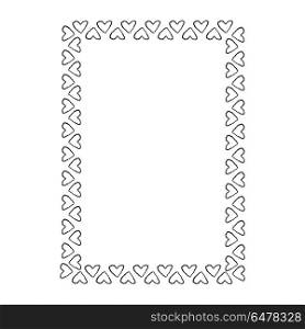 Black and White Frame Composed of Small Hearts. Simple cute black and white square frame composed of small outlined hearts isolated on white background vector illustration.