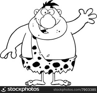 Black And White Funny Caveman Cartoon Character Waving
