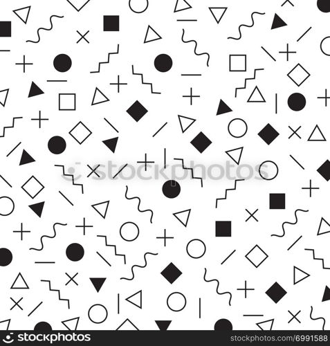 Black and white geometric elements memphis style pattern the era 80&rsquo;s - 90&rsquo;s years background. Vector illustration