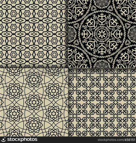 Black and white geometric ornate patterns. Vector illustration. Black and white geometric ornate patterns