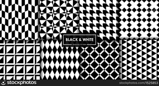 Black and white geometric seamless pattern vector collection, Abstract background, Decorative wallpaper.