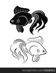 Black and white goldfish figures grand tails vector illustration