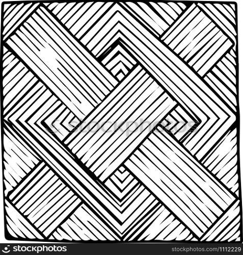 Black and white graphics. Geometric square symmetric figures. Straight lines. Vector illustration with the effect of hand-made graphics.. Black and white graphics. Geometric symmetric figures. Vector illustration