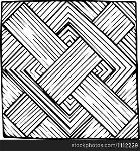 Black and white graphics. Geometric square symmetric figures. Straight lines. Vector illustration with the effect of hand-made graphics.. Black and white graphics. Geometric symmetric figures. Vector illustration