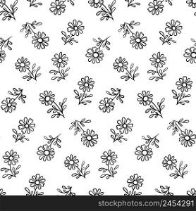 Black and White Hand Drawn Flower Vector Seamless Pattern. Awesome for classic product design, fabric, backgrounds, invitations, packaging design projects. Surface pattern design.