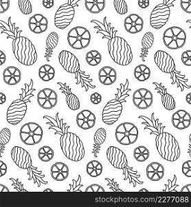 Black and White Hand Drawn Pineapple Fruit Vector Seamless Pattern. Awesome for classic product design, fabric, backgrounds, invitations, packaging design projects. Surface pattern design.