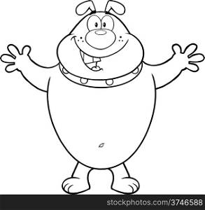 Black And White Happy Bulldog Cartoon Character With Open Arms For Hugging