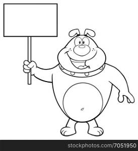 Black And White Happy Bulldog Cartoon Mascot Character Holding A Blank Sign