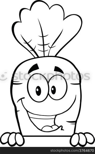 Black And White Happy Carrot Cartoon Character Over Blank Sign